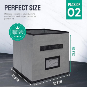 Cube Storage Boxes | 26.7 x 26.7 x 27.9cm Storage Cubes with Name Card Holder (Pack of 2)