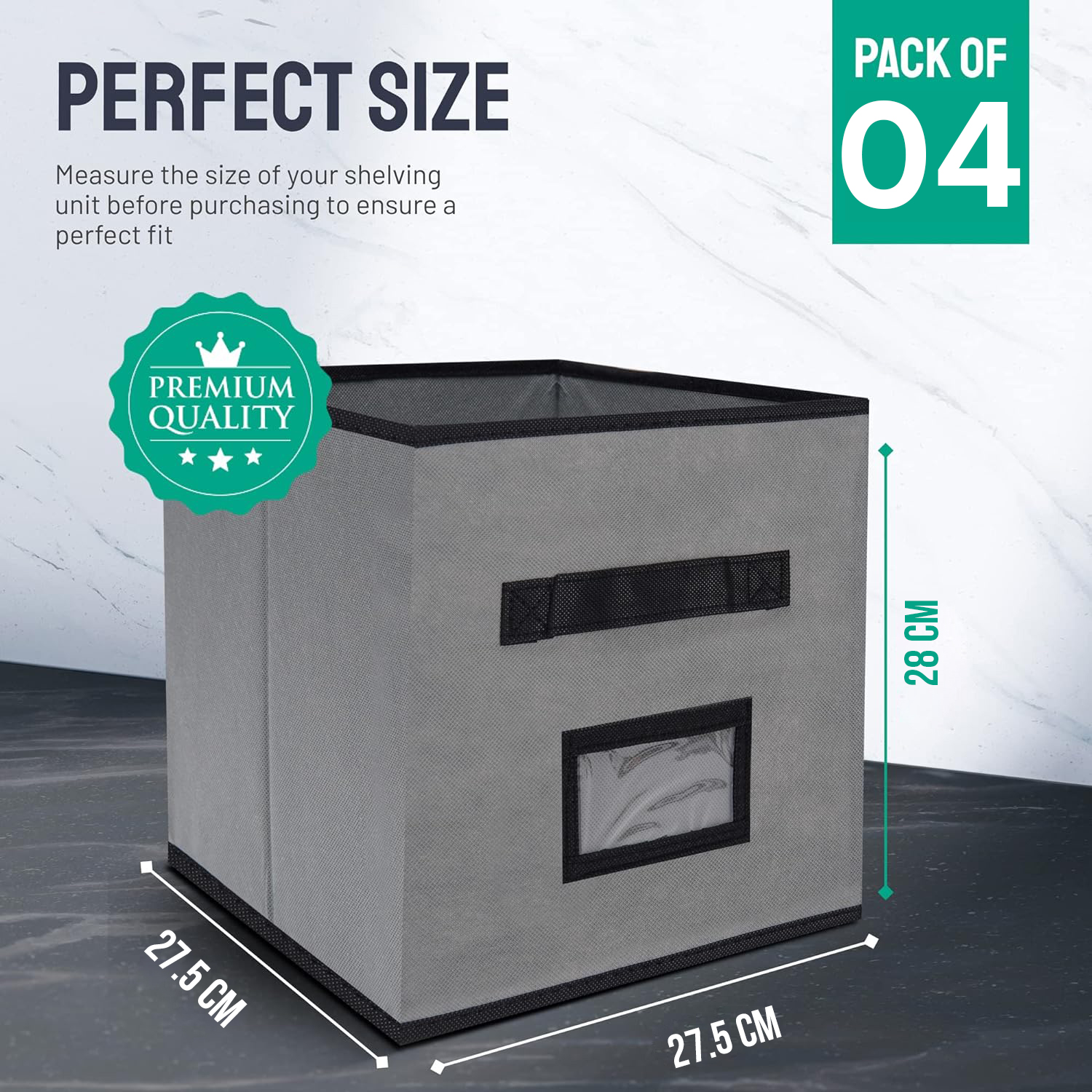 Cube Storage Boxes | 27.5 x 27.5 x 28cm Storage Cubes with Name Card Holder (Pack of 4)